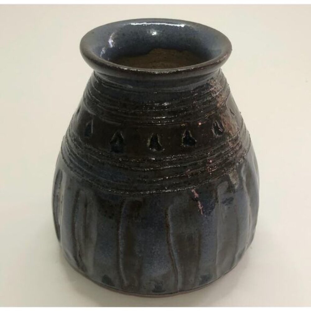 Small Hand Thrown Blue Art Pottery Vase Signed Carin Weed Pot